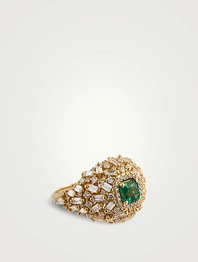One-Of-A-Kind 14K Gold Emerald And Diamond Dome Ring