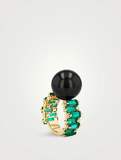One Of A Kind 18K Gold Grey Pearl Ring