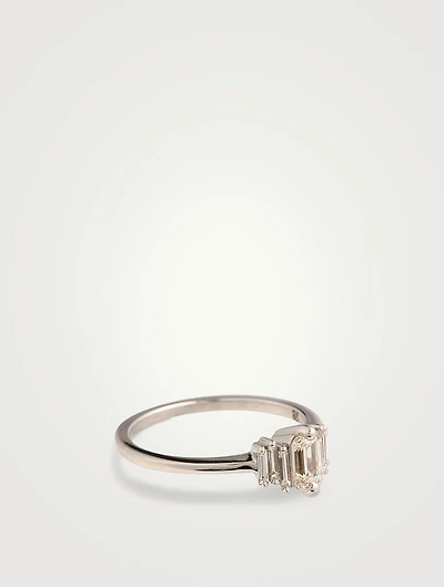 One-Of-A-Kind 14K White Gold Triple Diamond Ring