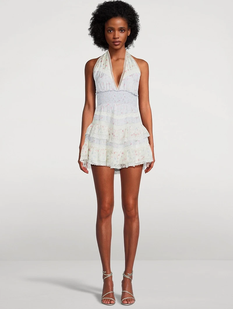 Prim Silk Halter Mini Dress In Floral Print