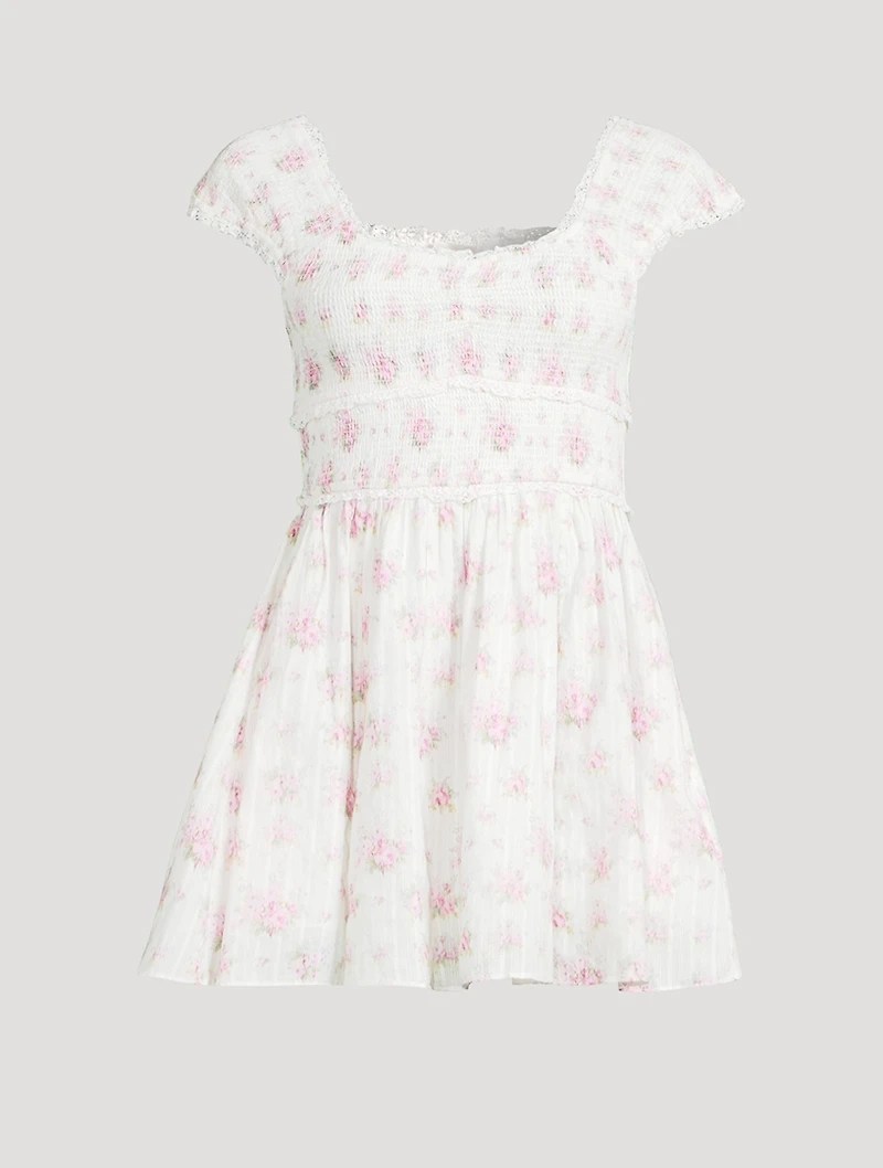 Siona Smocked Mini Dress Floral Print