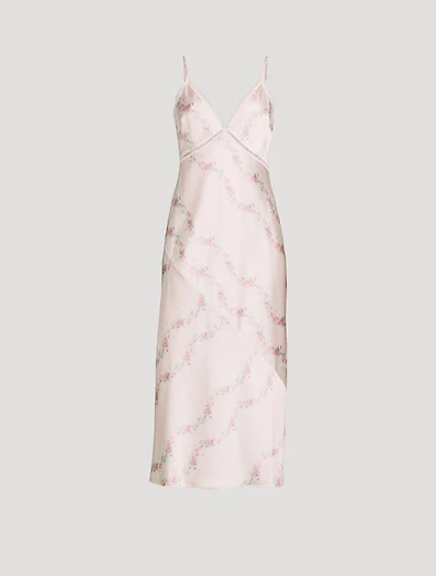 Ermon Satin Slip Dress In Floral Print