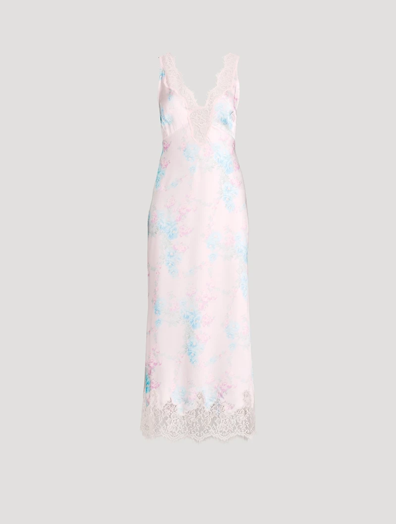 Serene Satin Slip Dress Floral Print