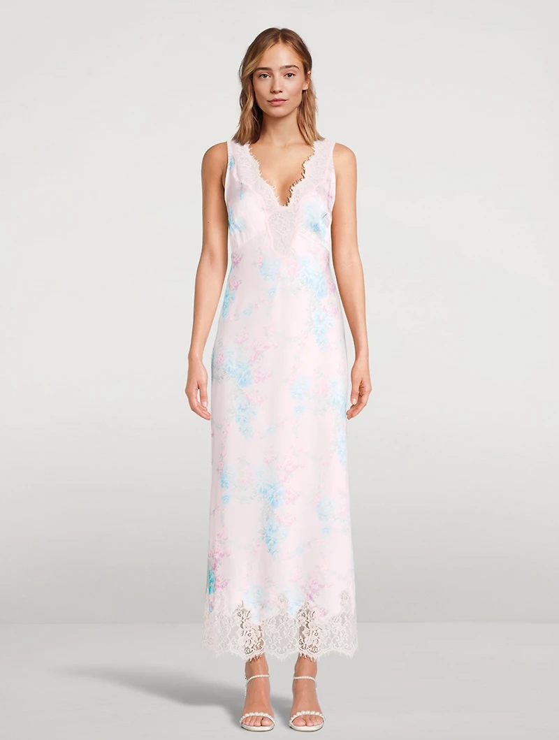 Serene Satin Slip Dress Floral Print