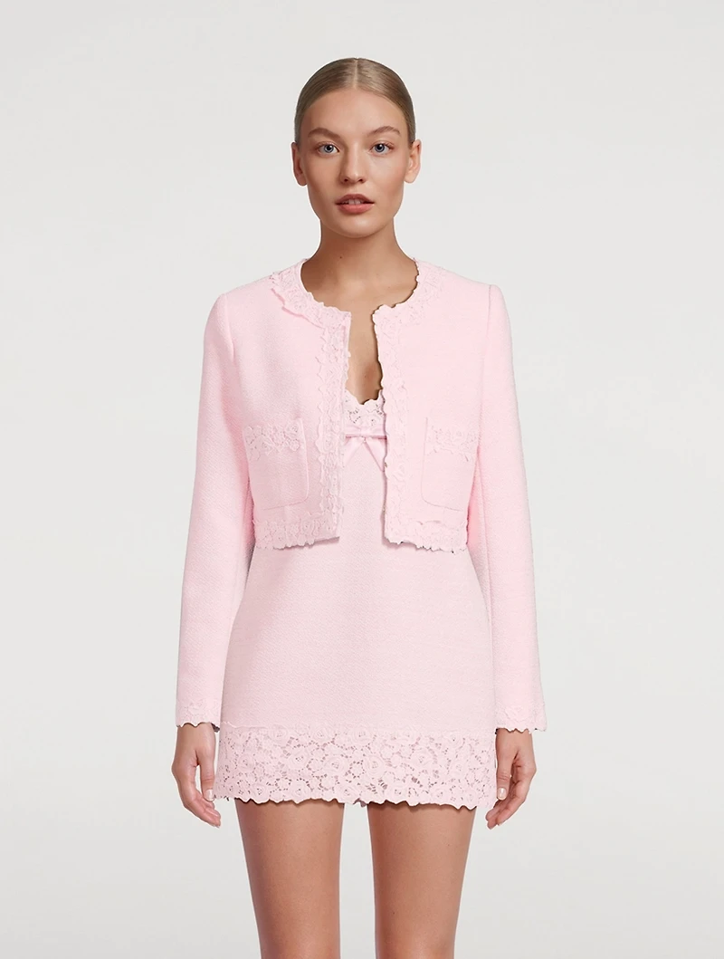 Leilana Lace-Trimmed Tweed Jacket