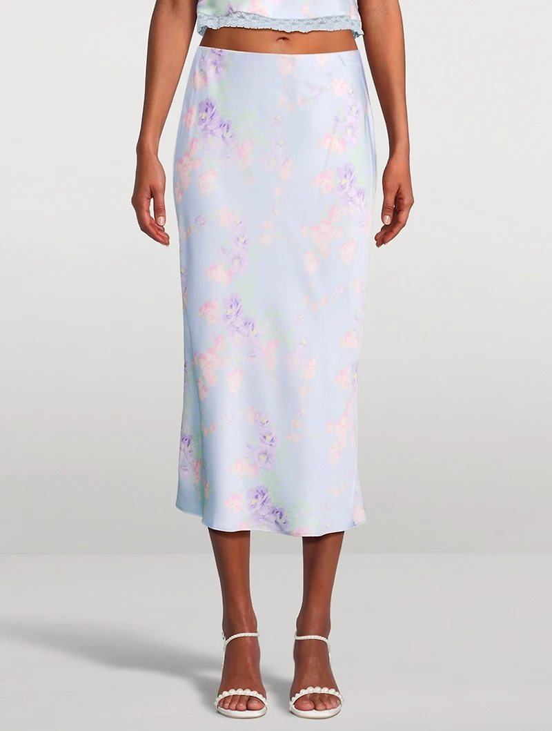 Castle Satin Slip Skirt Floral Print