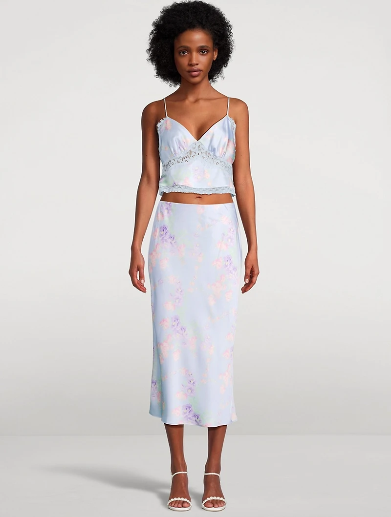 Castle Satin Slip Skirt Floral Print