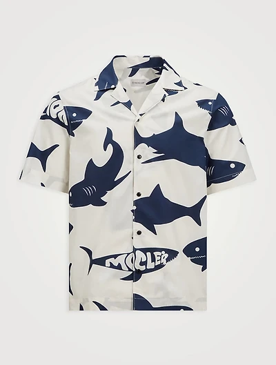 Poplin Short-Sleeve Shirt Shark Print