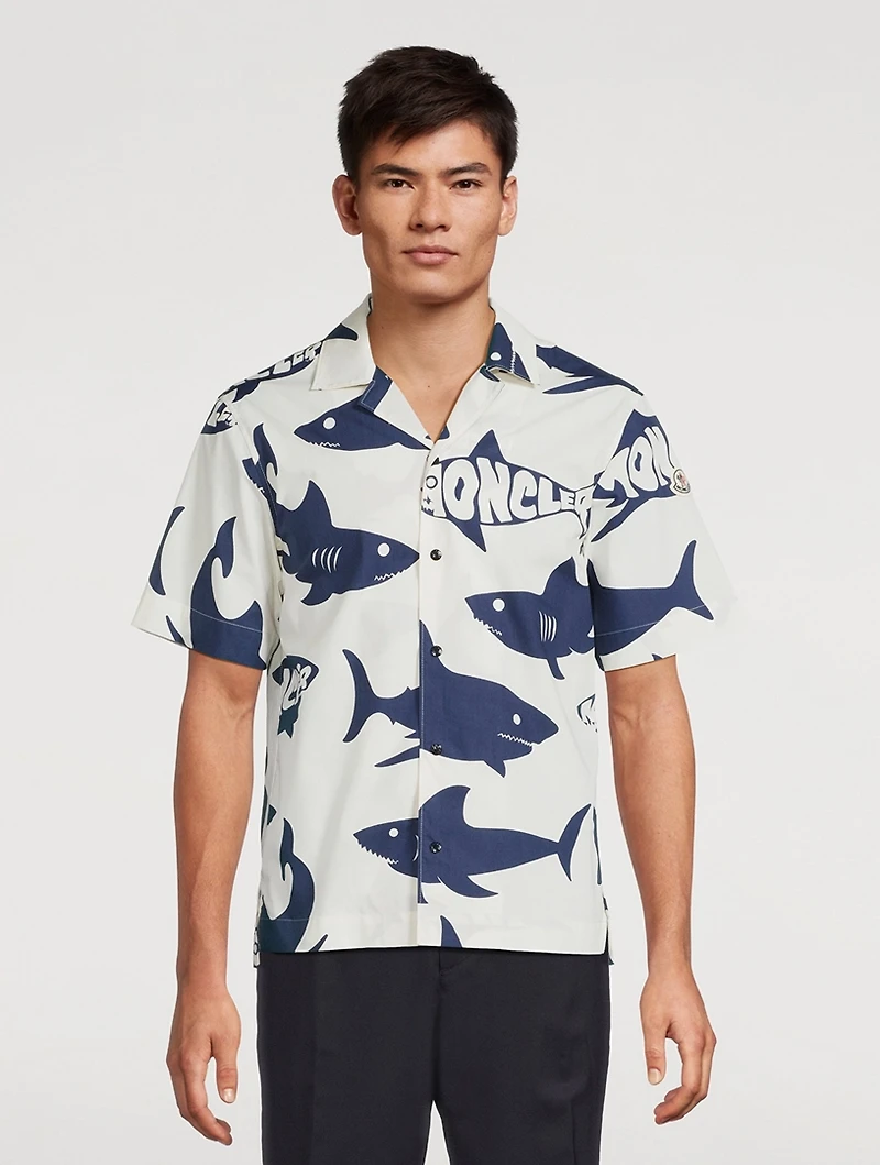 Poplin Short-Sleeve Shirt Shark Print