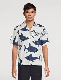 Poplin Short-Sleeve Shirt Shark Print