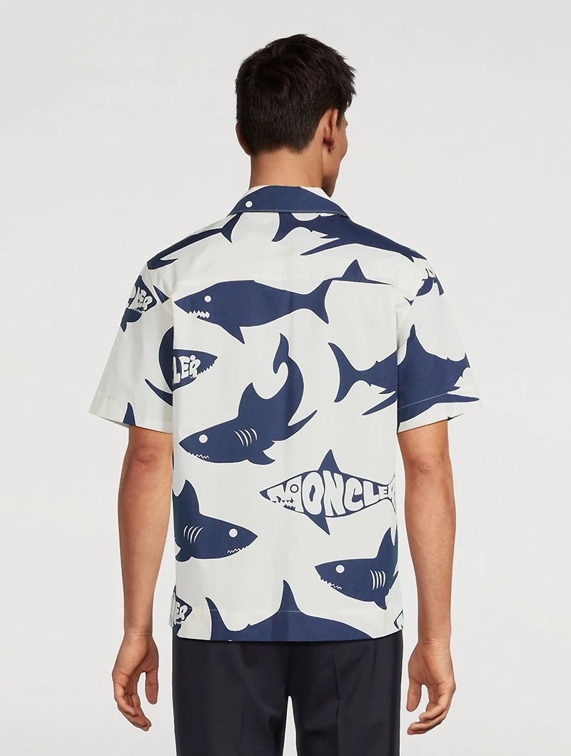 Poplin Short-Sleeve Shirt Shark Print