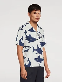 Poplin Short-Sleeve Shirt Shark Print