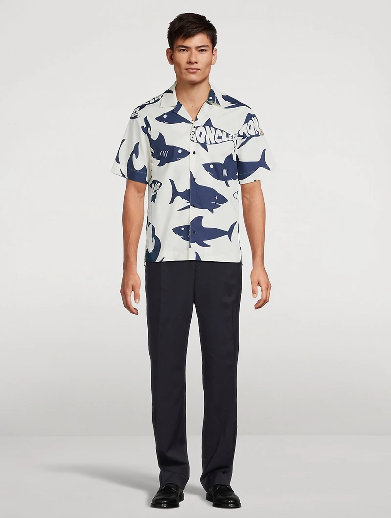 Poplin Short-Sleeve Shirt Shark Print