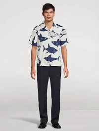 Poplin Short-Sleeve Shirt Shark Print