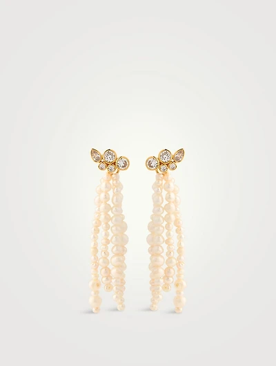 Crystal Bezel Stud Earrings With Pearl Tassel Ear Jackets