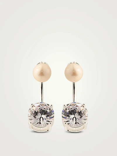 Pearl Stud Earrings With Solitaire Ear Jackets