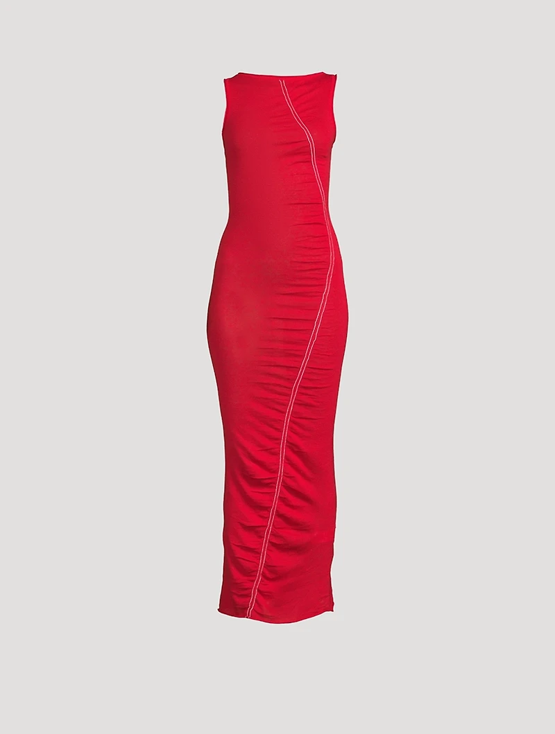 Ruched Knit Midi Dress