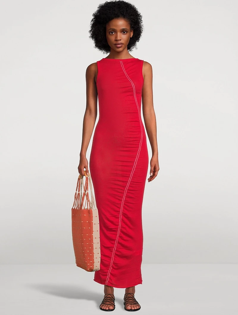 Ruched Knit Midi Dress