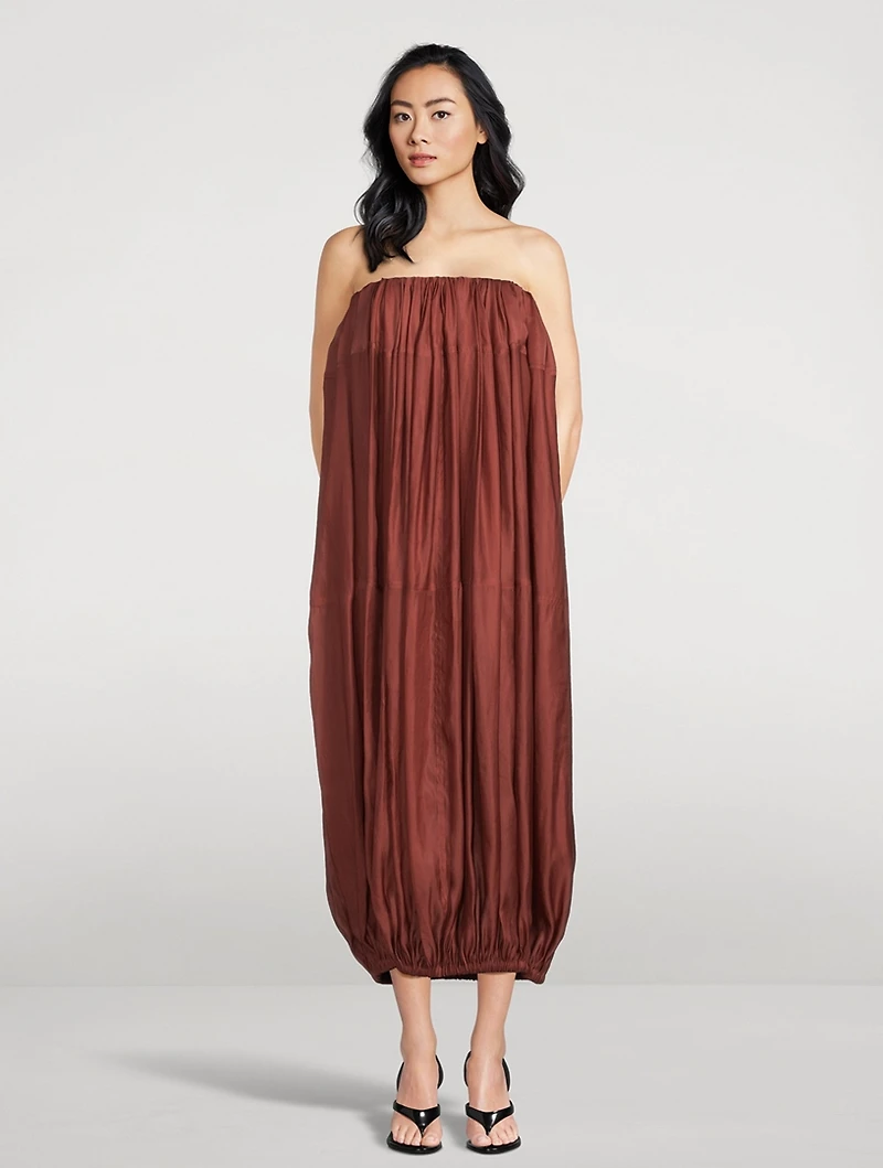 Gathered Strapless Midi Dress