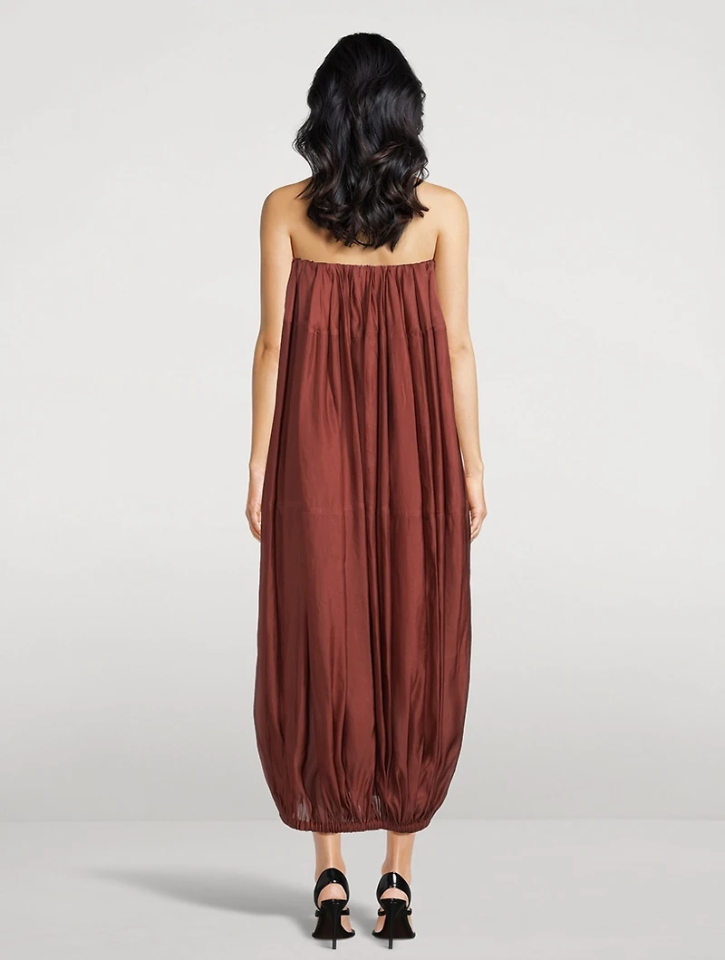 Gathered Strapless Midi Dress
