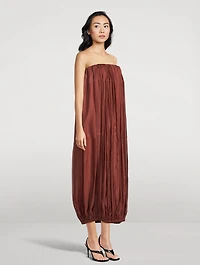 Gathered Strapless Midi Dress