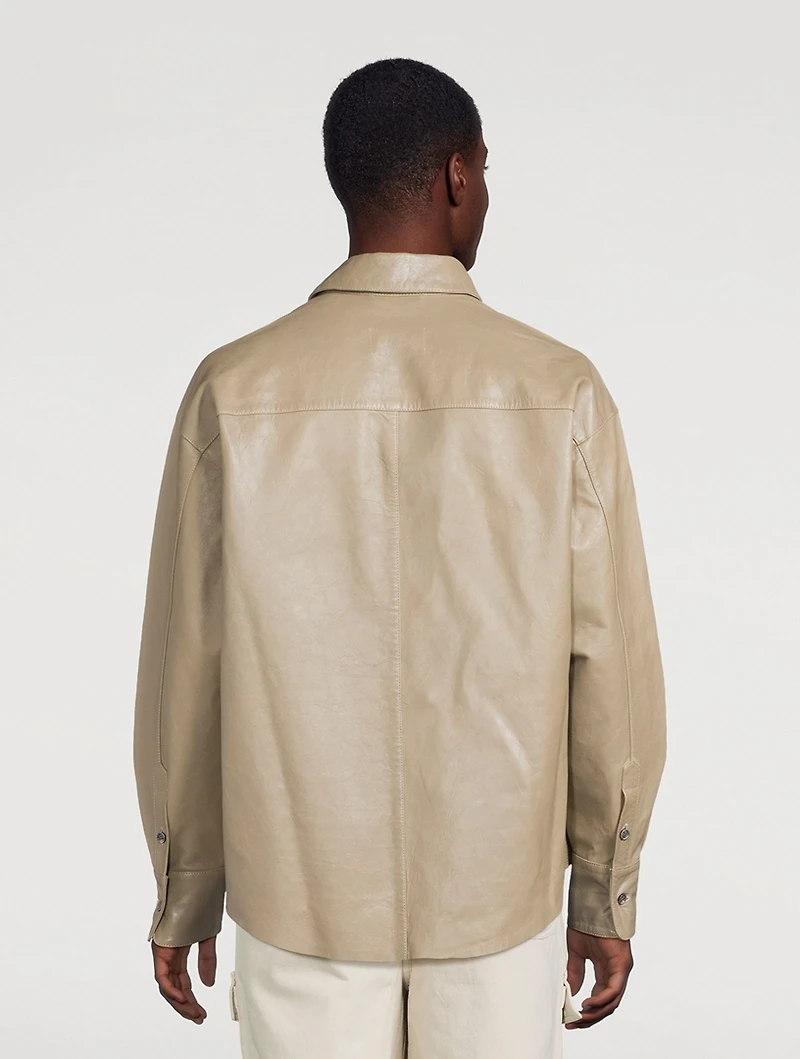 Leather Boxy-Fit Overshirt