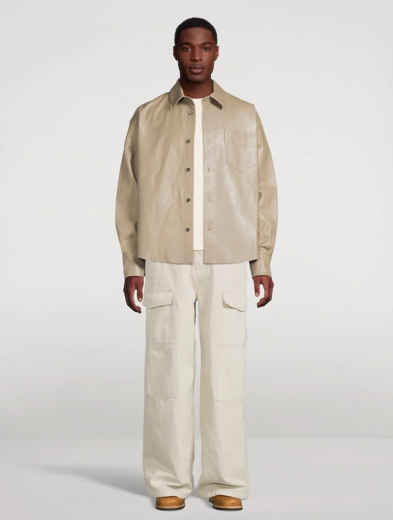 Leather Boxy-Fit Overshirt