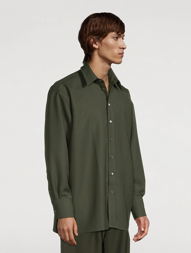 Wool Long-Sleeve Shirt With Back Slit