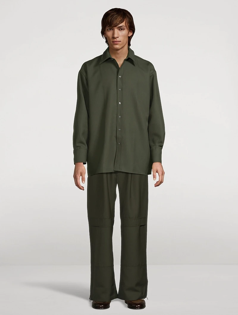 Wool Long-Sleeve Shirt With Back Slit