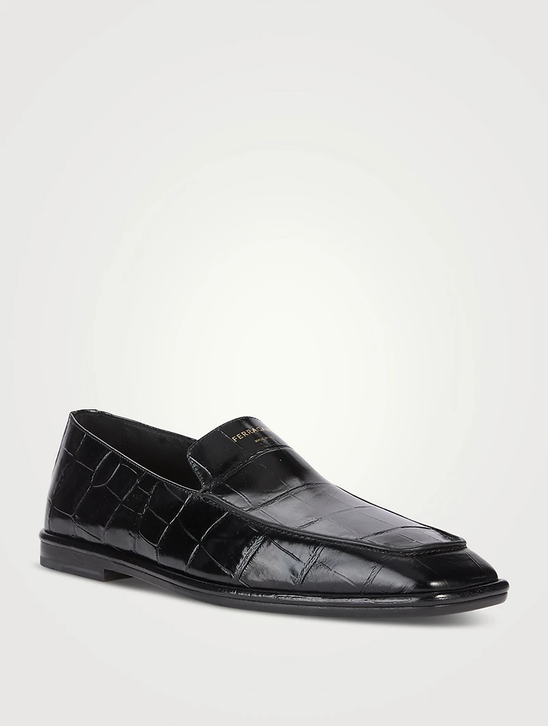 Brian Croc-Embossed Leather Loafers