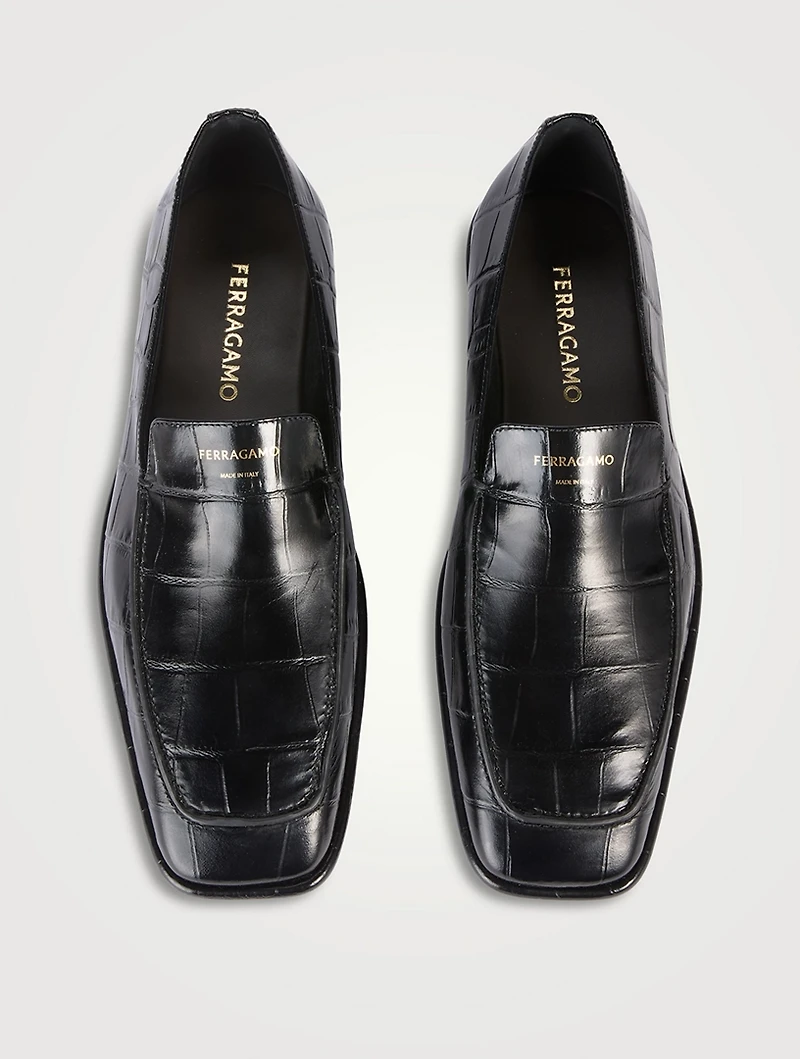 Brian Croc-Embossed Leather Loafers