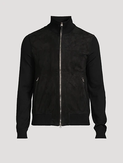 Suede-Front Wool Zip Jacket