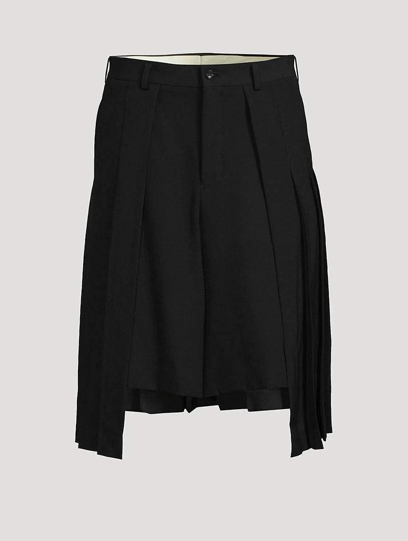 Wool Gabardine Hybrid Kilt Shorts