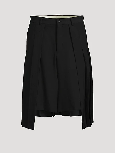 Wool Gabardine Hybrid Kilt Shorts