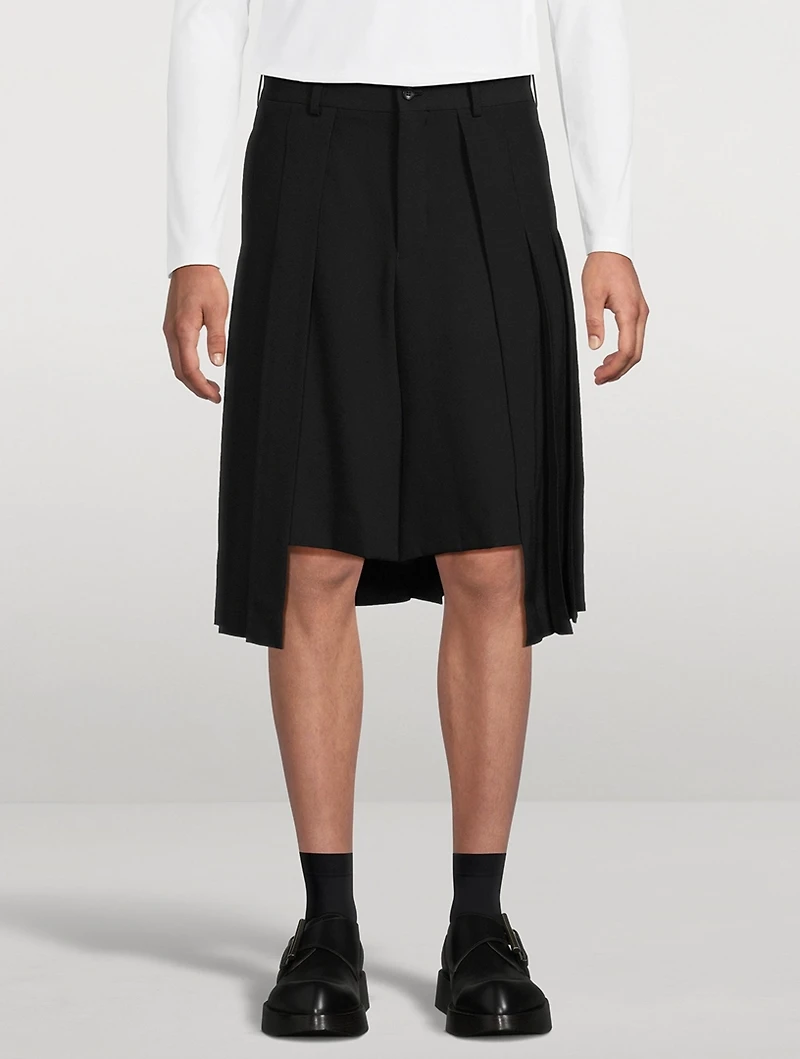 Wool Gabardine Hybrid Kilt Shorts