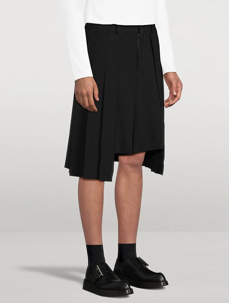 Wool Gabardine Hybrid Kilt Shorts
