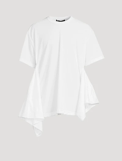 Pique Asymmetric Side-Drape T-Shirt