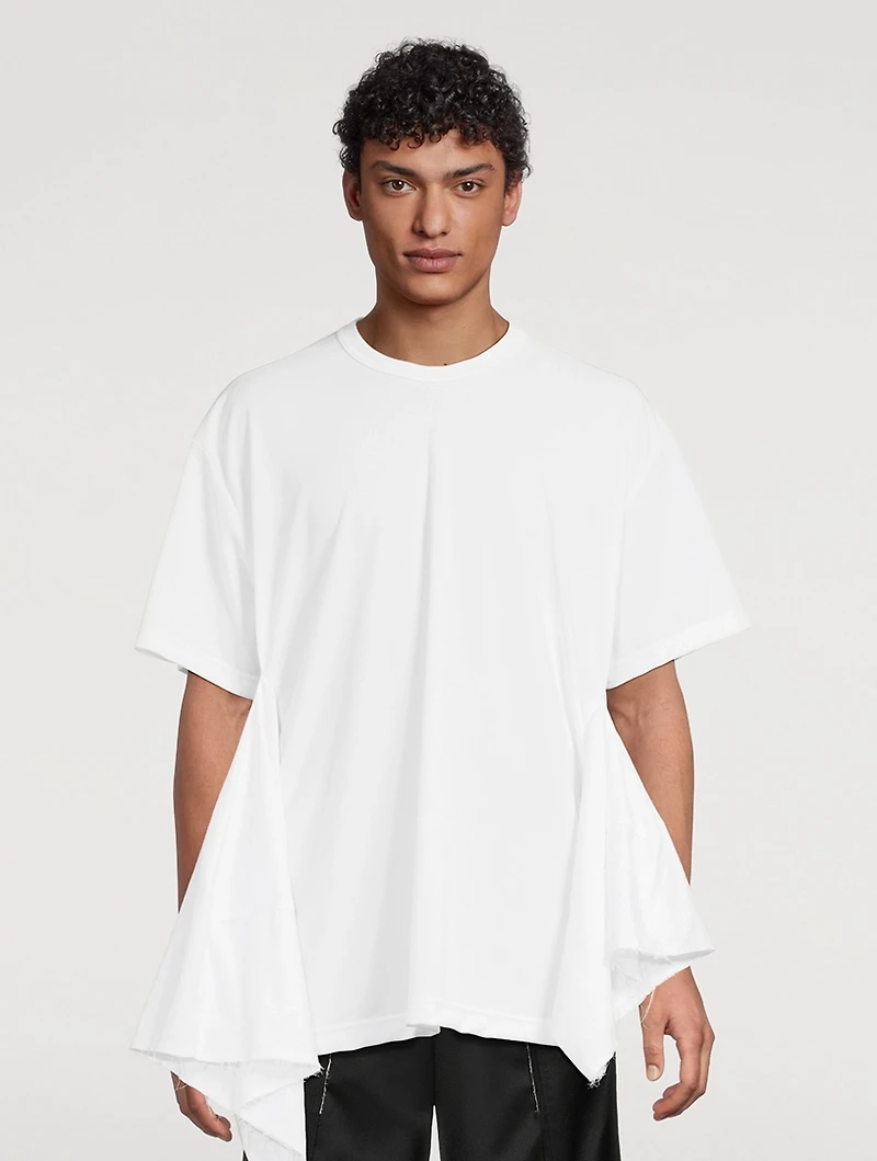 Pique Asymmetric Side-Drape T-Shirt