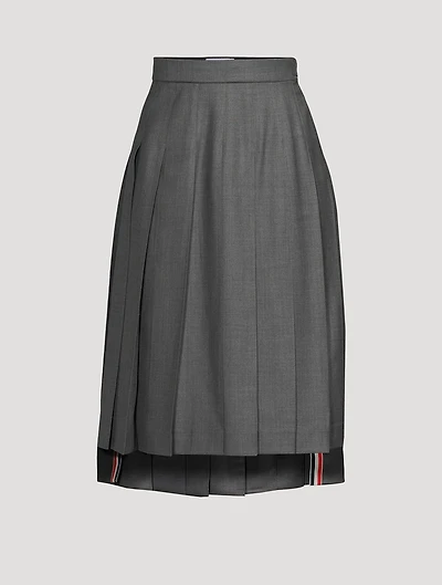 Pleated Wool Twill Midi Skirt