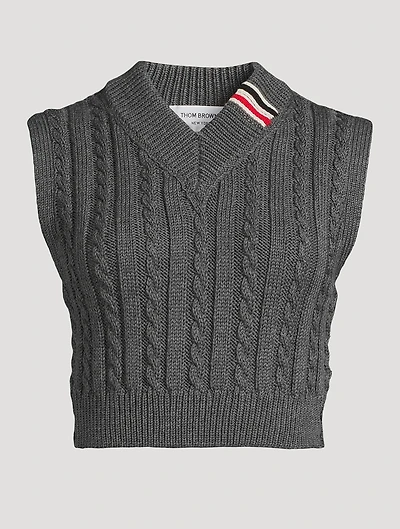 Cropped Cable-Knit Wool Vest
