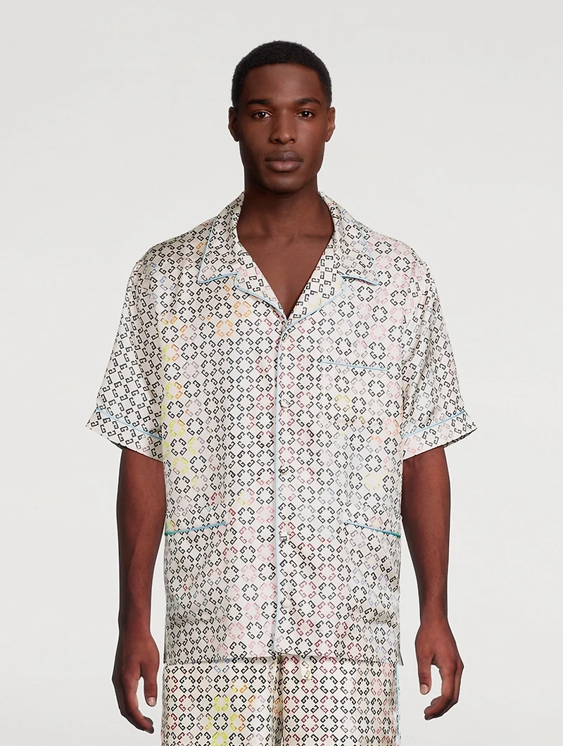 Monogram Silk Short-Sleeve Shirt
