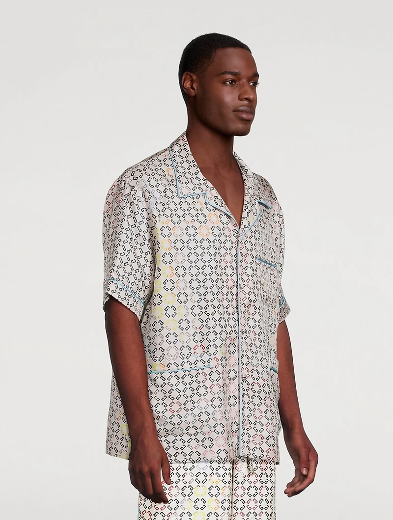 Monogram Silk Short-Sleeve Shirt