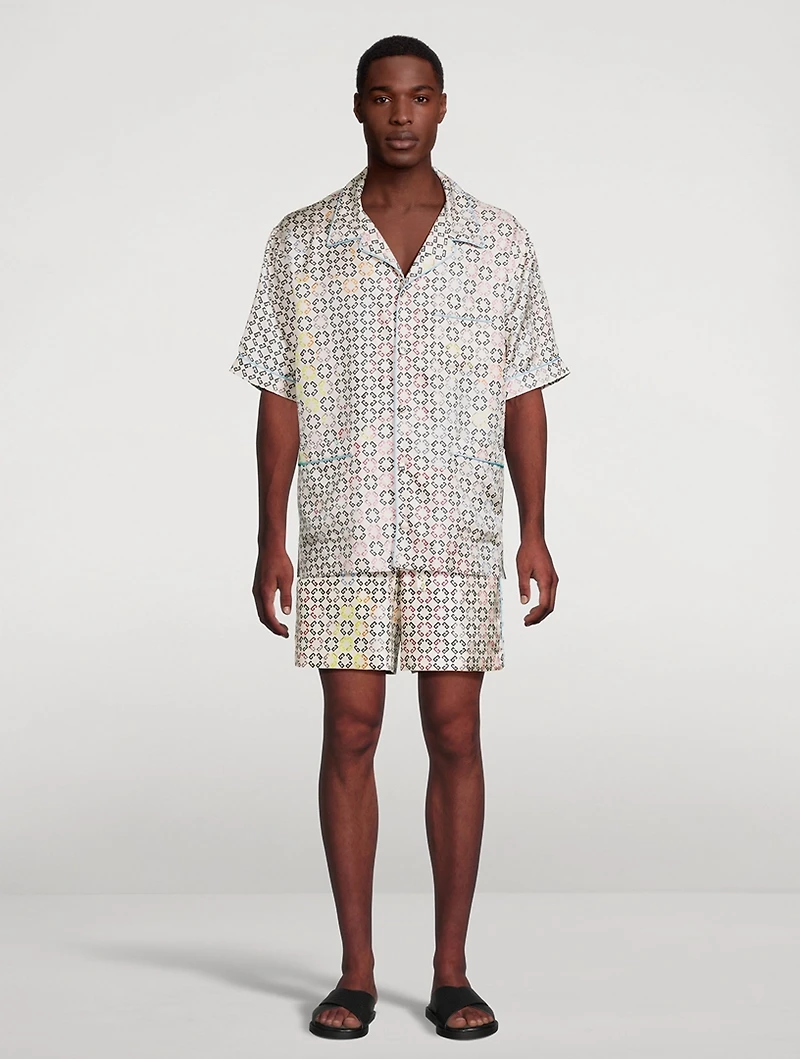 Monogram Silk Short-Sleeve Shirt