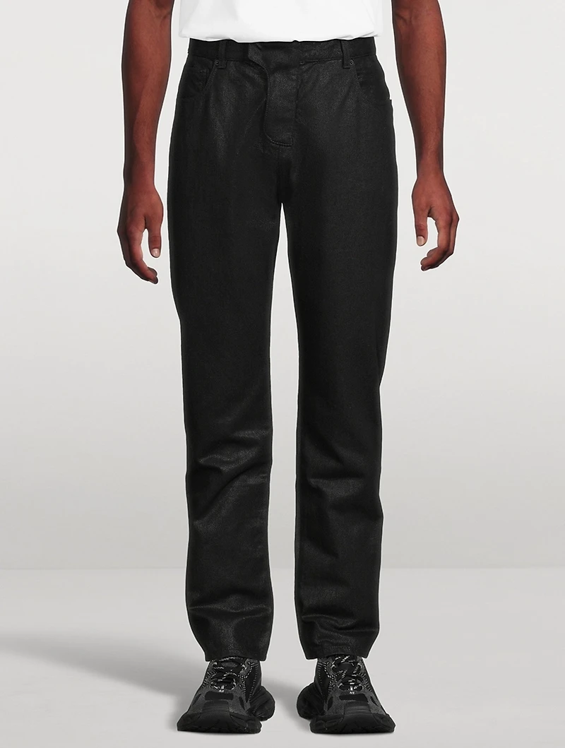 Coated Denim Straight-Leg Jeans