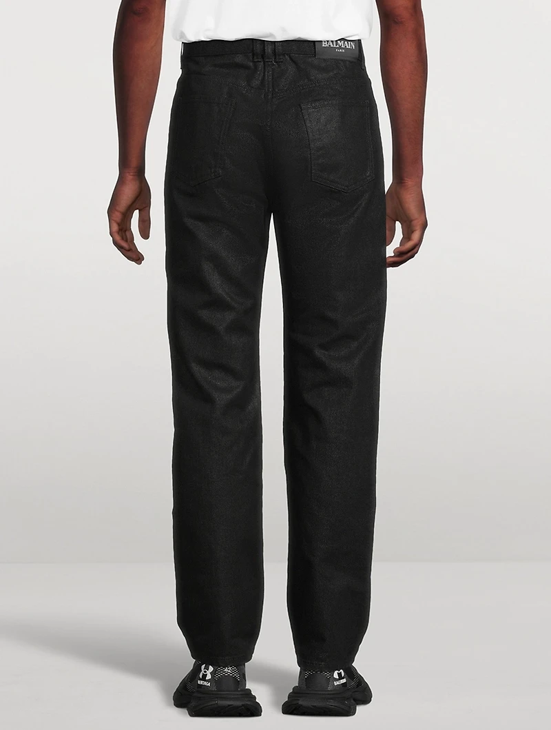 Coated Denim Straight-Leg Jeans