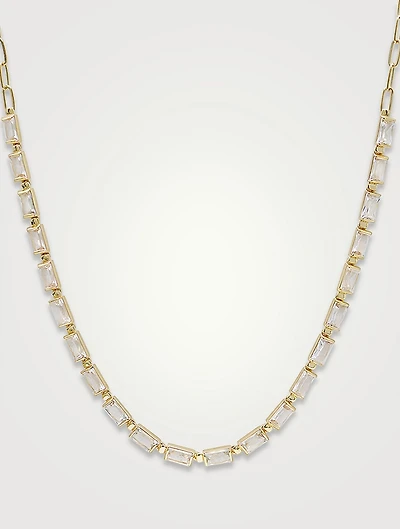 Cléo Carré 14K Gold Baguette Tennis Necklace With White Topaz