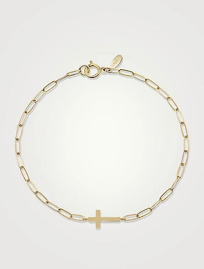 Love Letter 14K Gold Cross Mini Paperclip Bracelet