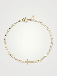 Love Letter 14K Gold Cross Mini Paperclip Bracelet