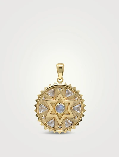 Aztec 14K Gold Star of David Trillion Medallion Pendant With Moonstone And Topaz