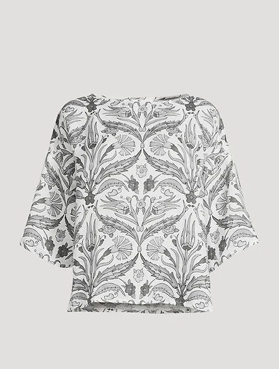 Linen Tunic Mughal Carnation Garden Print